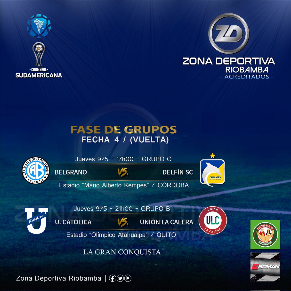 roldan_jimmy's tweet photo. #ConmebolSudamericana
¡𝙅𝙊𝙍𝙉𝘼𝘿𝘼 𝘿𝙀 𝙀𝘾𝙐𝘼𝙏𝙊𝙍𝙄𝘼𝙉𝙊𝙎!
#RondaDeVuelta

Así jugarán clubes de #Ecuador 🇪🇨 la #FechaCUATRO (ronda de vuelta), por torneo de @Sudamericana.

#Conmebol
#LaGranConquista  
Informa: #JimmyRoldán
Somos: Zona Deportiva - Riobamba https://t.co/MlbLFZHM3J