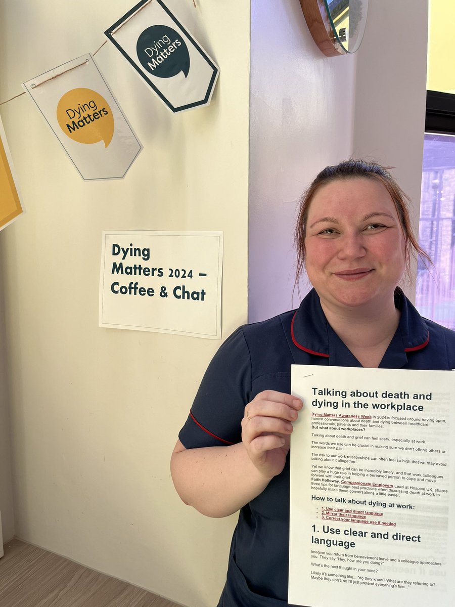 BTHFT Palliative Care Team (@bthftpalliative) on Twitter photo Starting off Dying Matters week at Bradford Royal Infirmary. A Coffee and Chat afternoon with staff, talking about the impact of death and dying on all our staff. Thanks to Charities for the treats <a href="/BTHFTCharity/">Bradford Hospitals Charity</a> @waddilovesld <a href="/DyingMatters/">Dying Matters</a>  <a href="/karendawber/">Prof Karen Dawber 🌈</a> @Mel_Pickup ! Starting off Dying Matters week at Bradford Royal Infirmary. A Coffee and Chat afternoon with staff, talking about the impact of death and dying on all our staff. Thanks to Charities for the treats <a href="/BTHFTCharity/">Bradford Hospitals Charity</a> @waddilovesld <a href="/DyingMatters/">Dying Matters</a>  <a href="/karendawber/">Prof Karen Dawber 🌈</a> @Mel_Pickup !