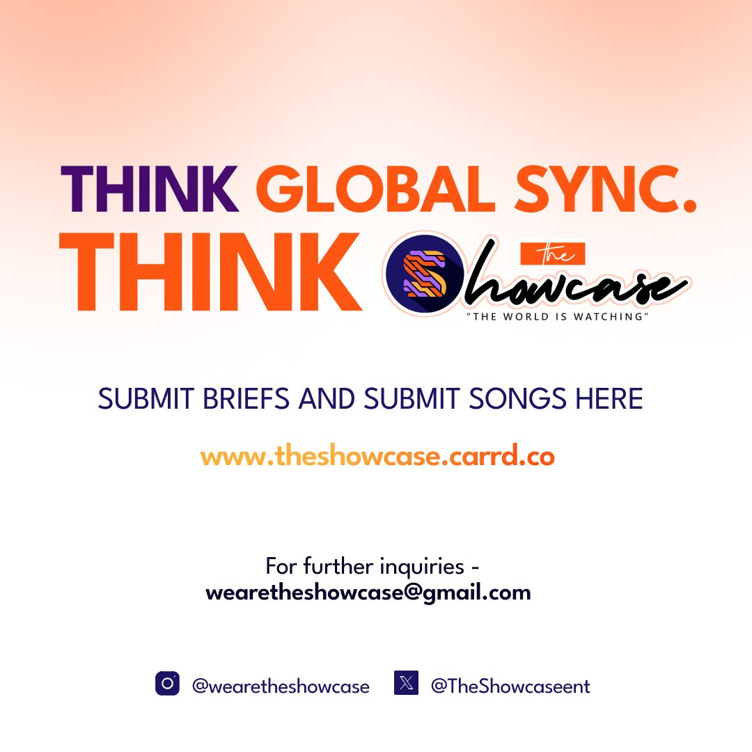 Do you have a song you know deserves a Global audience?

We are here to make this happen.

Send us a message today to get your songs to the people who need it.

Think Global sync, think @TheShowcaseEnt 

#WeareTheShowcase
#TheWorldisWatching