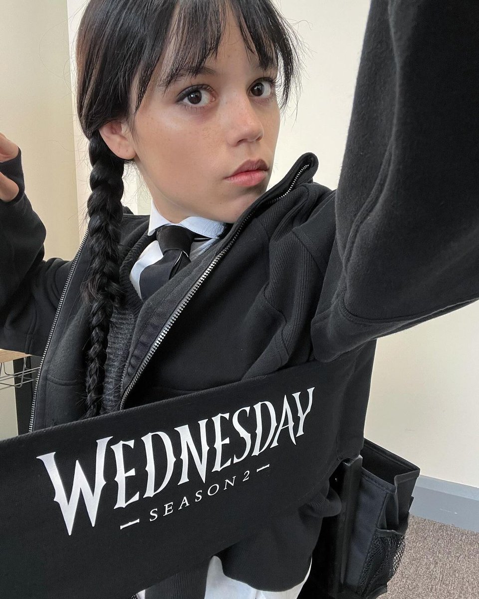 Jenn Ortega is back on set as Wednesday Addams. Season 2 of #Wednesday is now in production.