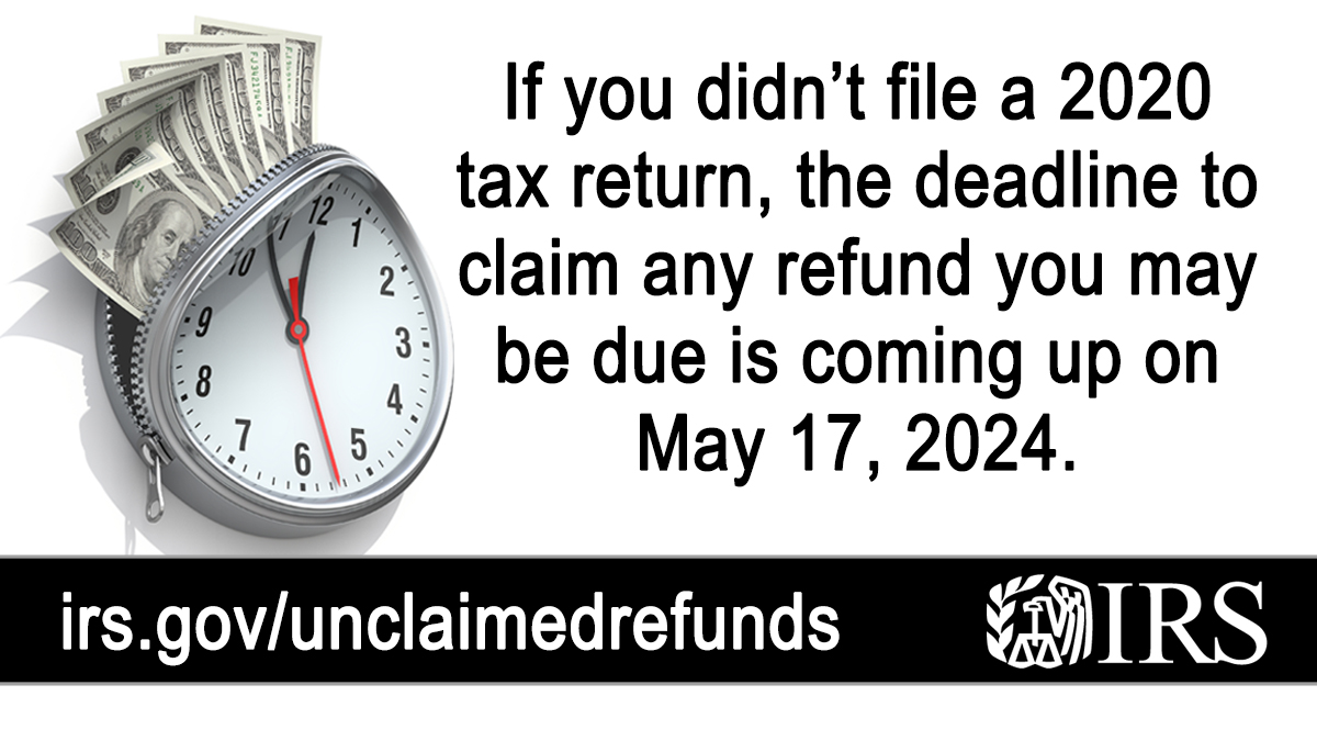 The May 17 deadline to submit 2020 tax returns is approaching fast. File ASAP to claim your refund. More info here: ow.ly/8of250Rxrew