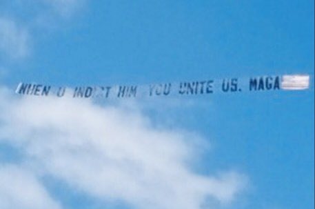 HAPPENING NOW: A plane is currently flying a banner in NYC above the #TrumpTrial that says “WHEN U INDICT HIM YOU UNITE US. MAGA.” You love to see it! Thank you to the patriot who organized this banner to be flown above the Trump Trial today! It’s beautiful! #Trump2024
