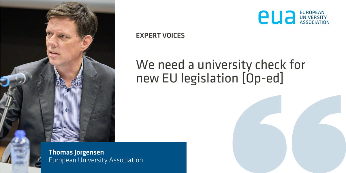 EU lawmakers need to take universities into account when drawing up new laws. This will stem the growing compliance burden, make for better regulation - and result in more efficient policy making. Op-ed by @Thomas_E_Jorgen for @scibus bit.ly/4aoxxeF #EUAExpertVoices