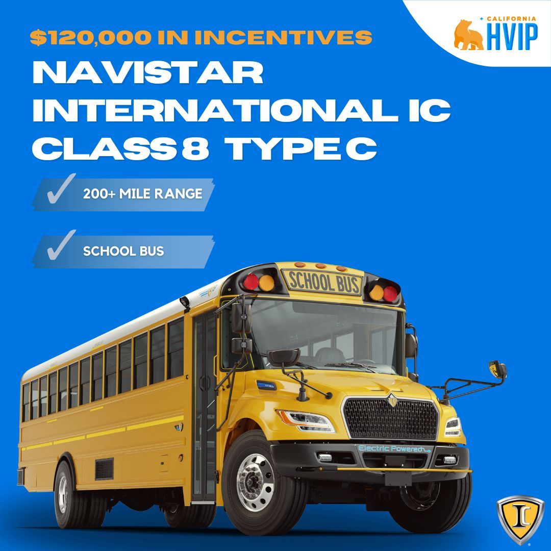 Ready to electrify your bus game? Check out the Navistar @IntnlTrucks IC electric school bus and apply today for up to $120,000 in #HVIPincentives! You won’t want to miss out on this 200+ mile range #electric school bus… learn more here👉 buff.ly/49xeuhL