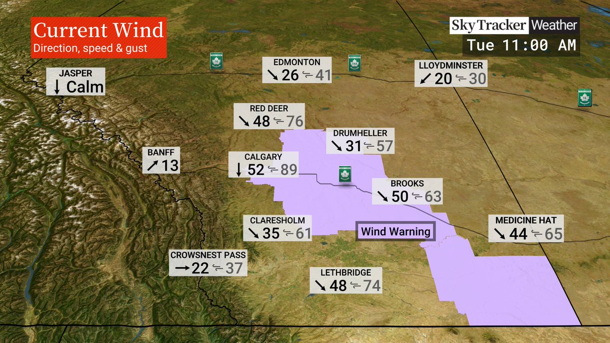 #Calgary is now included in the wind warning as gusts reach 90 km/h. #YYC #Alberta #Abstorm