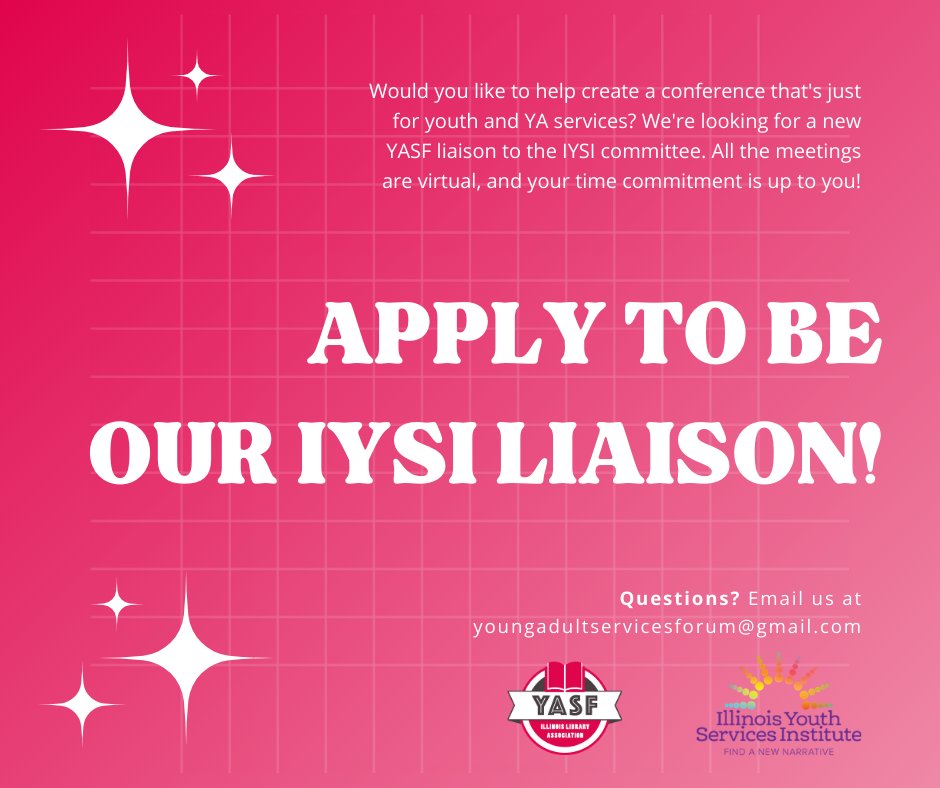 We're also looking for a YASF liaison to the IYSI Committee for next year's IYSI conference! If you're interested, apply at this link: bit.ly/YASFIYSIComm @IllLibraryAssoc