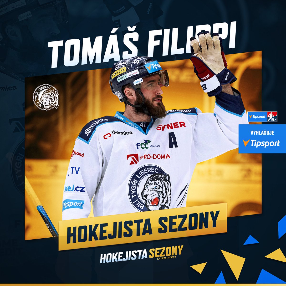 hcbilitygri's tweet image. 🏅 Filíny byl vyhlášen HOKEJISTOU SEZONY! 🥳 A Tygři si z dnešního galavečera odnášejí celkem čtyři individuální ceny! Gratulace, kluci! 🔥 #BTL