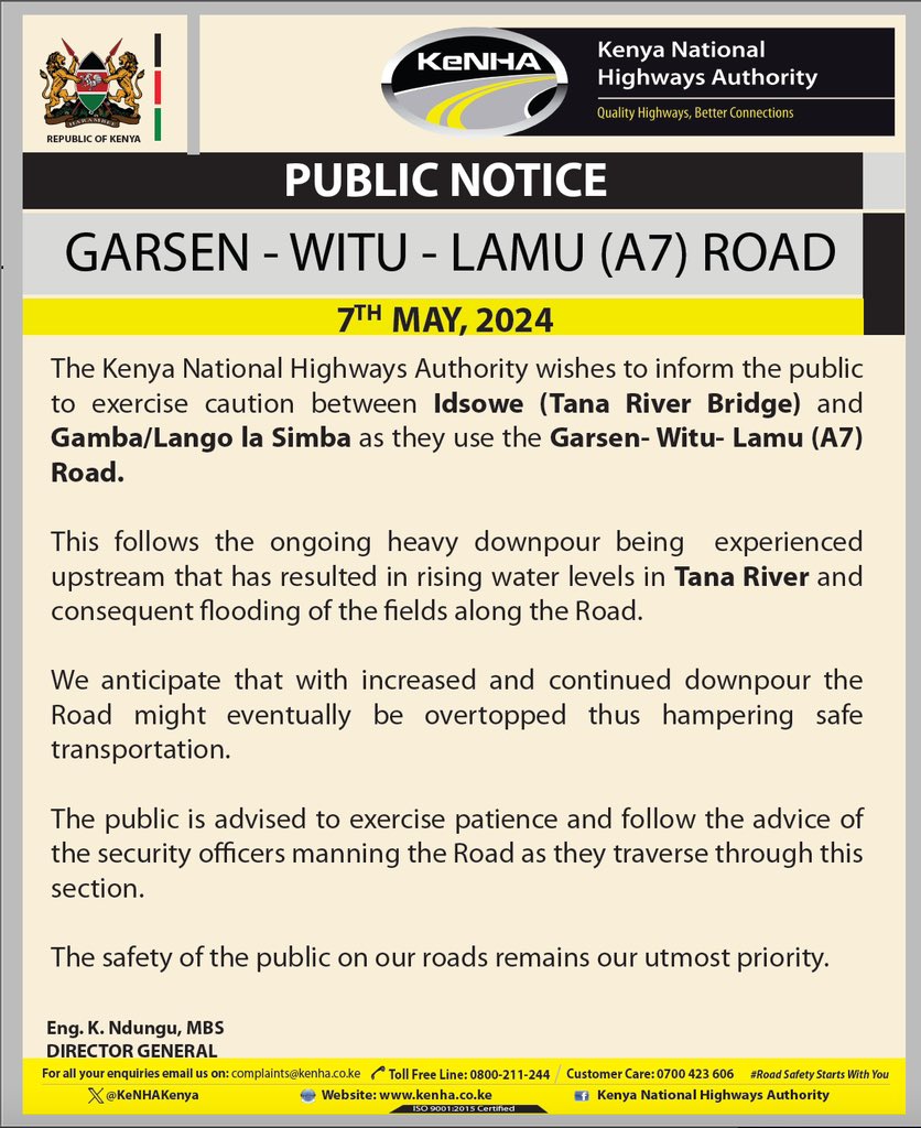 Update on Garsen - Witu - Lamu (A7) Road