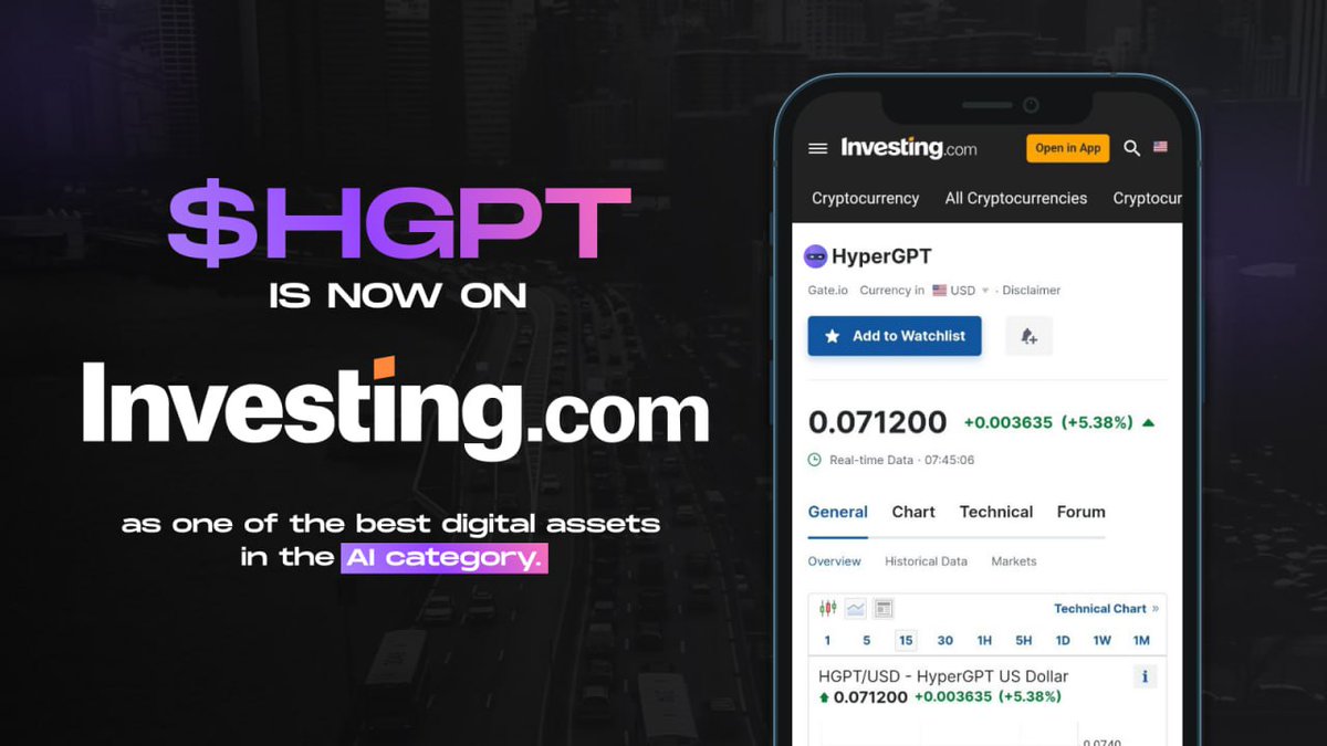 $HGPT is now on @investingcom! 🔥 🚀 The AI-driven digital asset, $HGPT, is making waves in the tech world and has now caught the eye of Investing.com 💡 Check out what Investing.com has to say about one of the most valuable digital assets in the crypto. 🌐