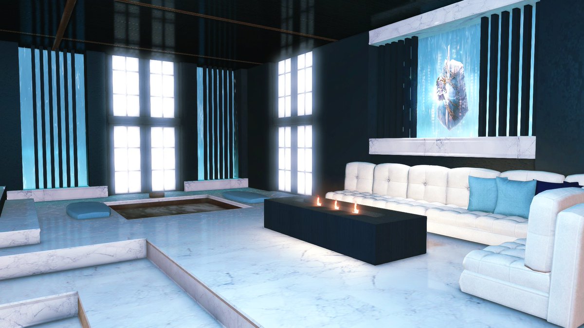 I always love modern house with a touch of marble, makes them super neat and spacious when using 2 floors. A challenge commission, and i love how it looks! Omega Shirogane W23 P49 #ffxivhousing #FF14ハウジング #HousingEden #FF14SS