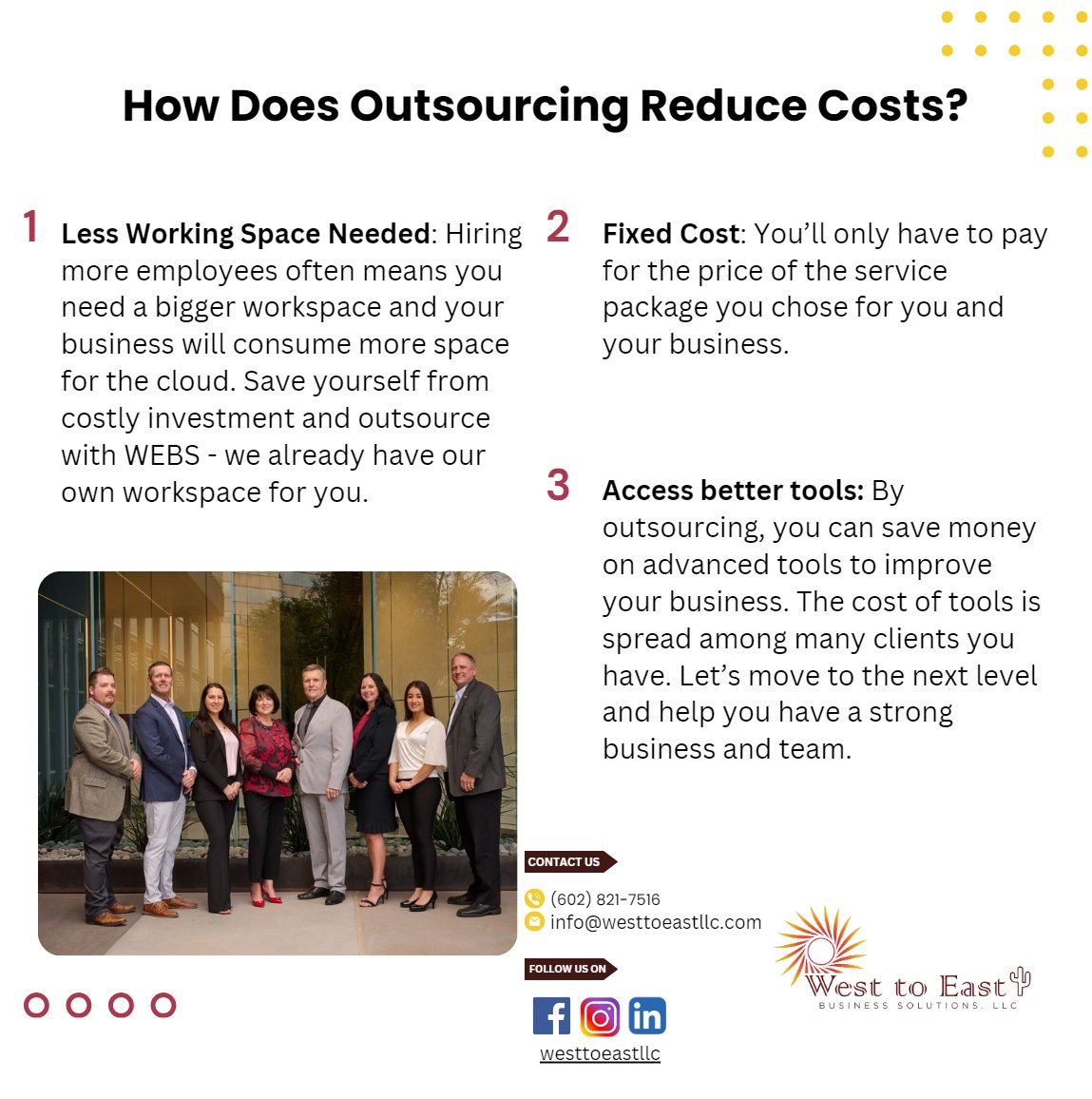 westtoeastllc's tweet photo. Outsourcing can be a strategic cost saving solution for your business! Contact us today, to explore more on our services, we can help you reduce cost and improve your bottom line.

📲(602) 821-7516
📩 info@westtoeastllc.com

#accounting #saving #investing #Arizona #outsoucing https://t.co/RTLjMPt8E9