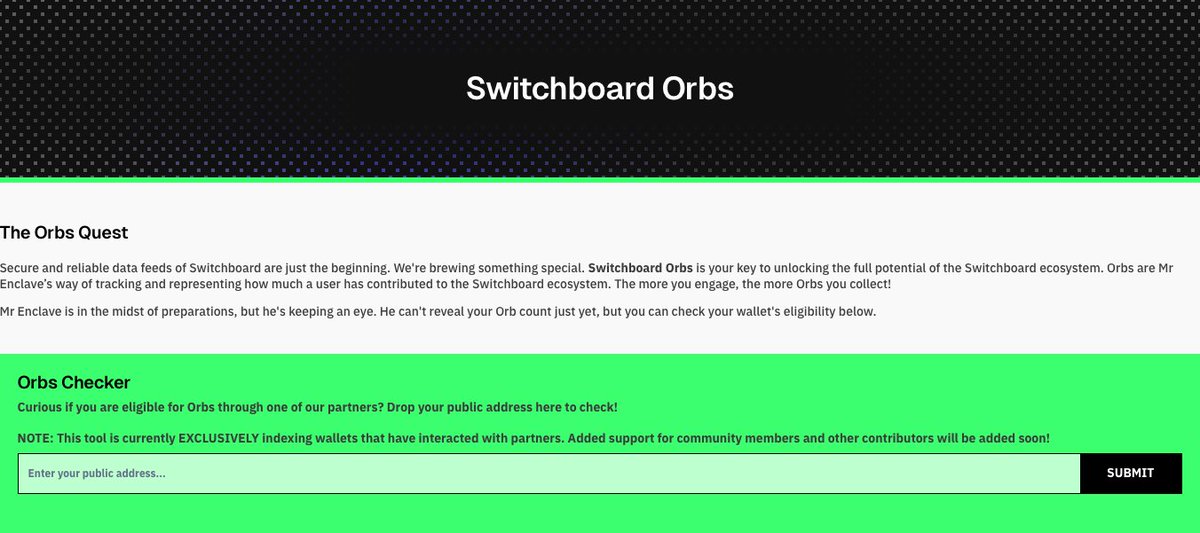 Wondering if you are earning Orbs? 🎱 🔗 The Switchboard Orbs checker is LIVE: switchboard.xyz/orbs Eligible → Keep at it 🫡 Not Eligible → Refer to the thread on identifying Switchboard secured pools ⬇️