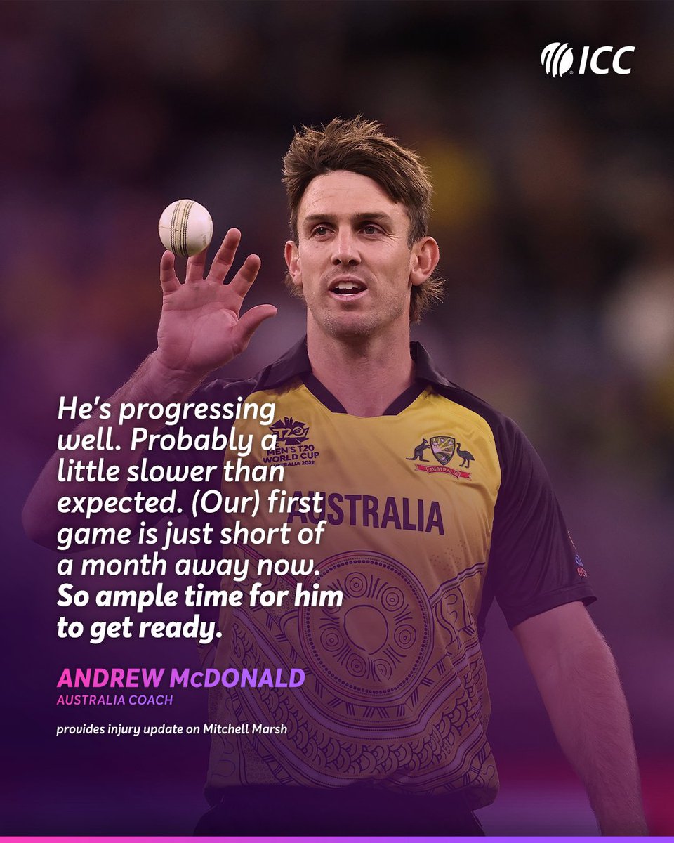 Andrew McDonald is confident that Mitchell Marsh will recover in time for Australia's ICC Men's #T20WorldCup 2024 opener against Oman 🙌 ✍: bit.ly/44t5RUx