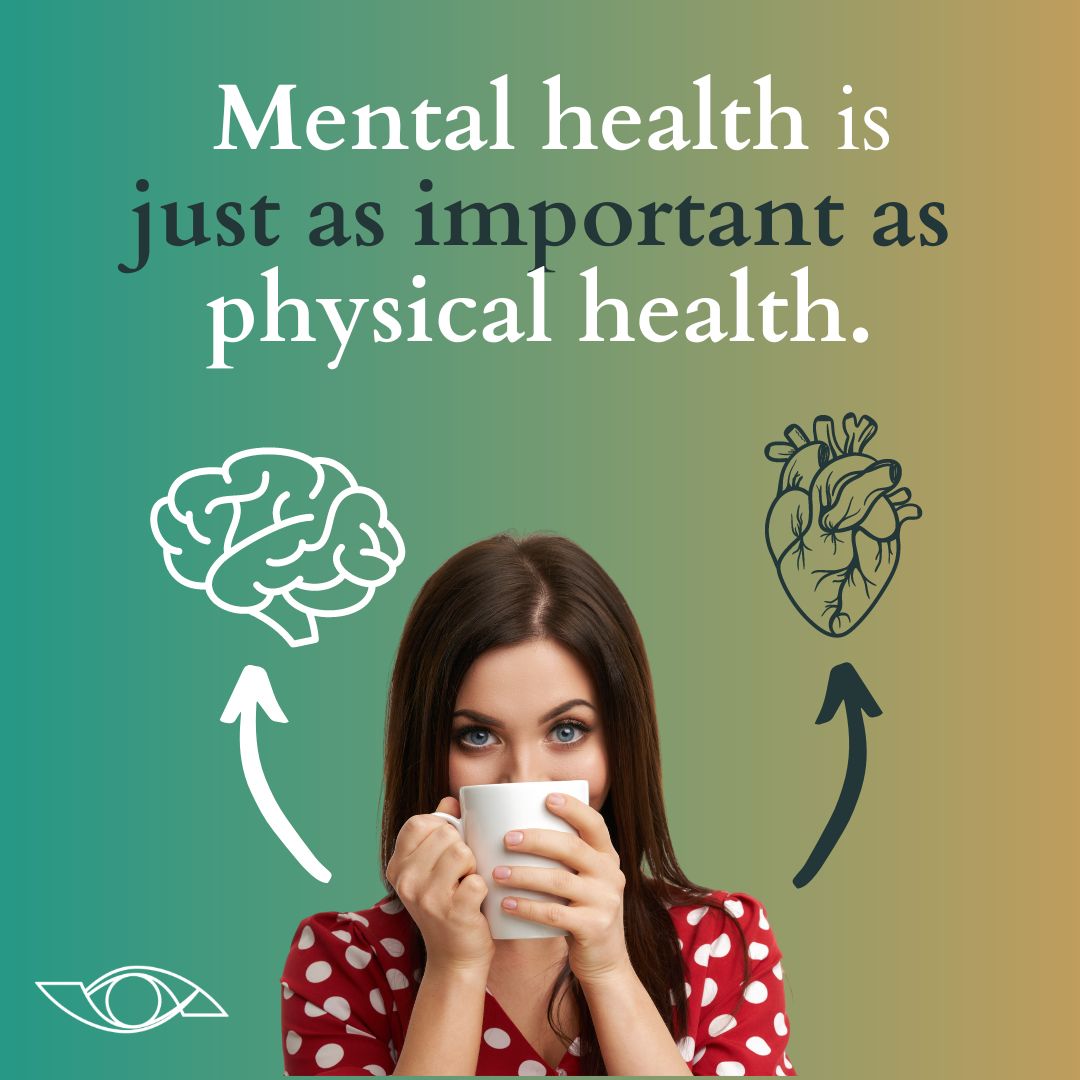 It's Mental Health Awareness Month. Take the time to prioritize your mental health because it's just as vital as your physical health. #MentalHealth #MentalHealthAwarenessMonth #PhysicalHealth #levineyecare #vision #eyecare #visionsource #whitingoptometrist #optometrist #optom...
