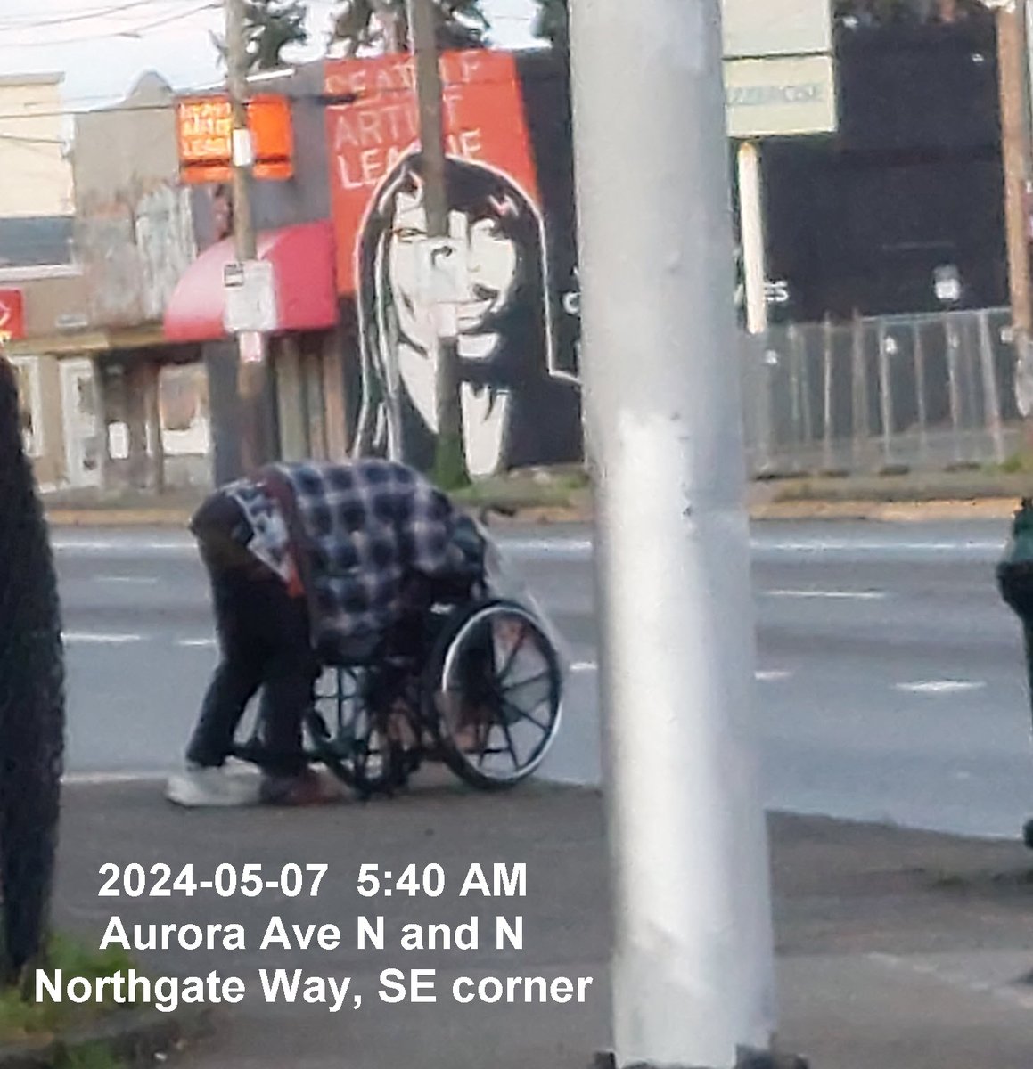 2024-05-07  5:40 AM, Aurora Ave N and N Northgate Way, SE corner, in north #Seattle. @MayorofSeattle @SeattleCouncil @VisitSeattle