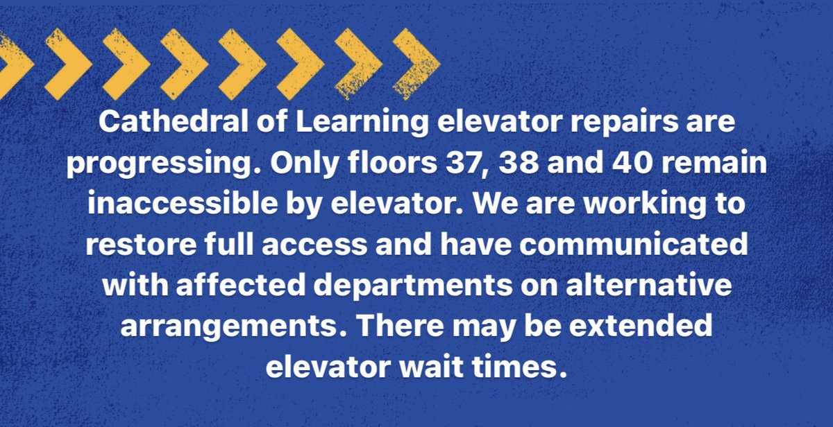 Cathedral of Learning elevator repairs are progressing.