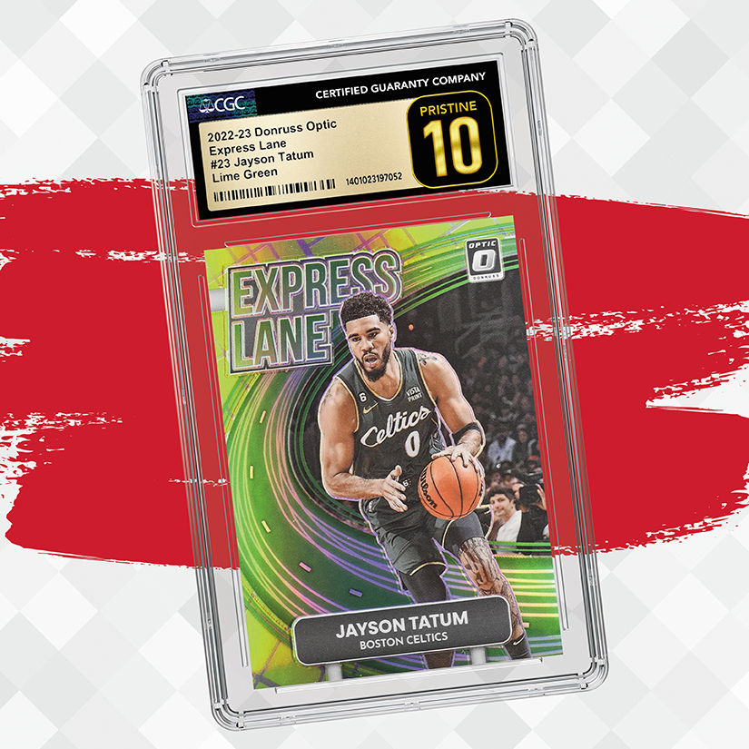 Is Jayson Tatum and the #BostonCeltics on the Express lane to the NBA Finals? 🏀👀 This 2022-23 Donruss Optic Express Lane Jayson Tatum Lime Green just came in through the grading room floor, receiving a CGC Pristine 10! Let us know your thoughts in the comments!