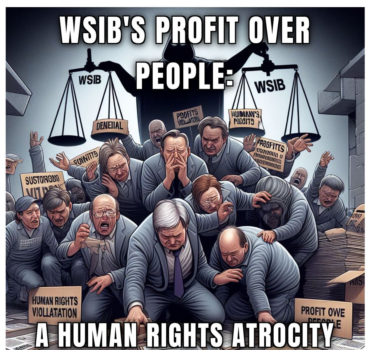 WSIB's profit over people: a human rights atrocity. 
It's time to prioritize human dignity over corporate gain! #InjuredWorkers #HumanRights #JusticeForAll