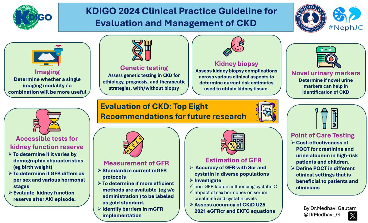 Despite advances and changes in genetics, GFR equations and testing, there is still more to do.
Check out the research recommendations for this chapter 📷⬇️
🖼️ by <a href="/DrMedhavi_G/">Medhavi</a> 
Any additional ideas? 💡Do you agree with future research targets?
#NephJC