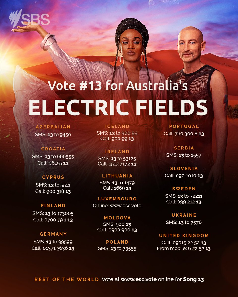 Tonight we’ll be taking to the stage for Semi Finals AND voting opens in a few hours! This journey has been incredible and we are so lucky to share our culture and our music with the world! Vote #13 tonight! ❤️🇦🇺💙 #Eurovision2024 #UnitedByMusic #ElectricFields #Australia