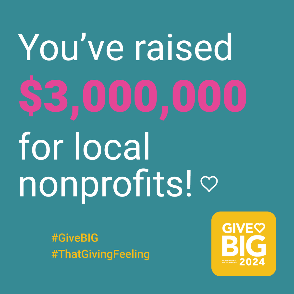 Good morning! Today is the first day of #GiveBIG. So far, donors like you have raised $3 million for #nonprofits across Washington State. Have you gotten #ThatGivingFeeling yet? When you give, good things happen in the community. wagives.org