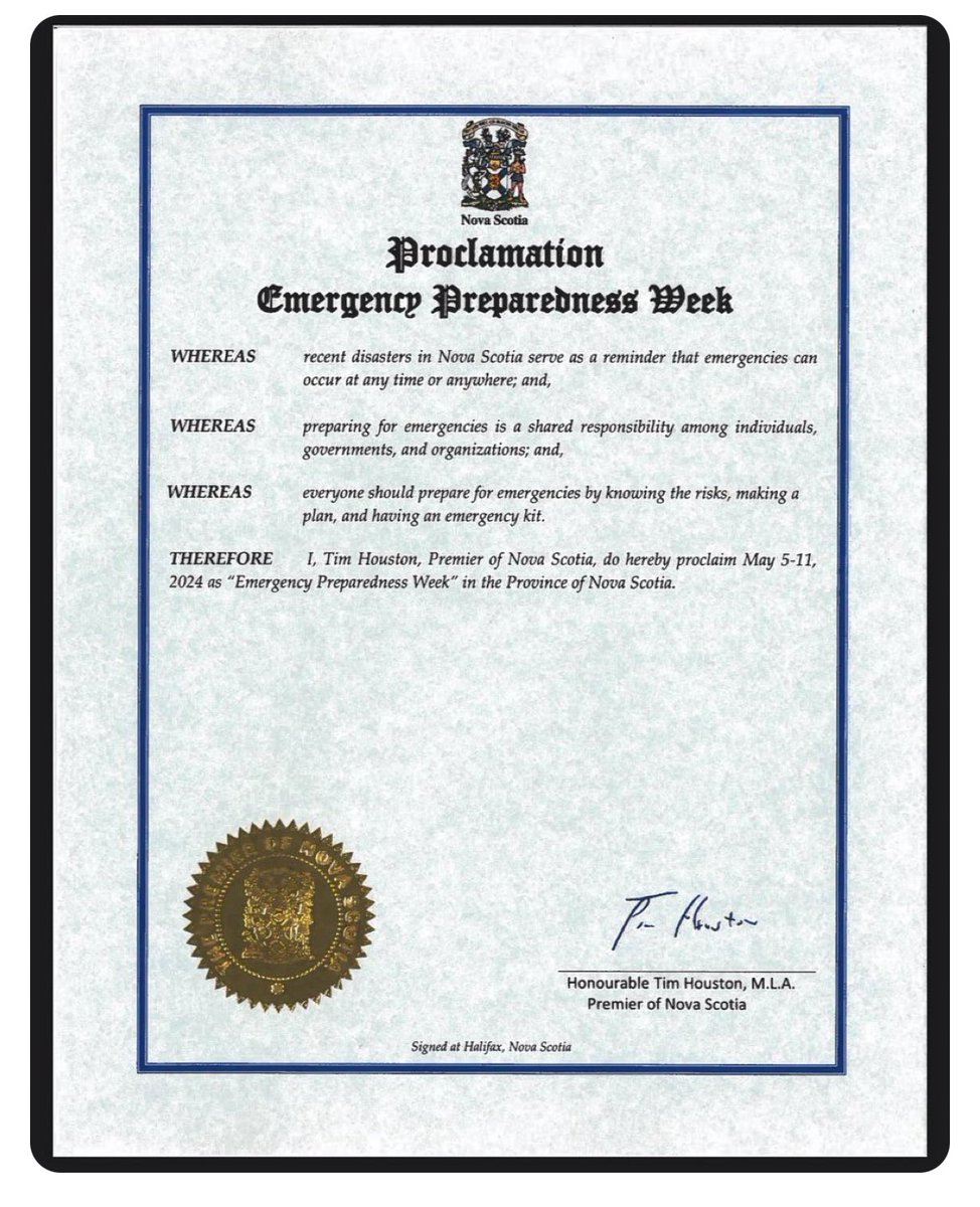 Recent disasters in Nova Scotia serve as a reminder that emergencies can occur at any time or anywhere. May 5-11 has been proclaimed as Emergency Preparedness Week. #BePrepared #ReadyForAnything