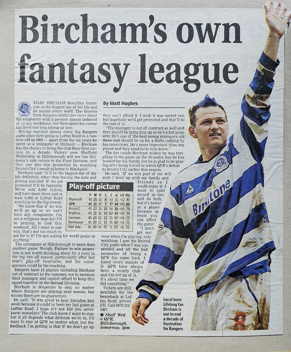 📆 7/5/2004 2️⃣0️⃣ years ago The eve of one of the most important matches for @QPR in years. One point clear of third placed Bristol City in the Division Two table with one match to go, away at Sheffield Wednesday. #QPR