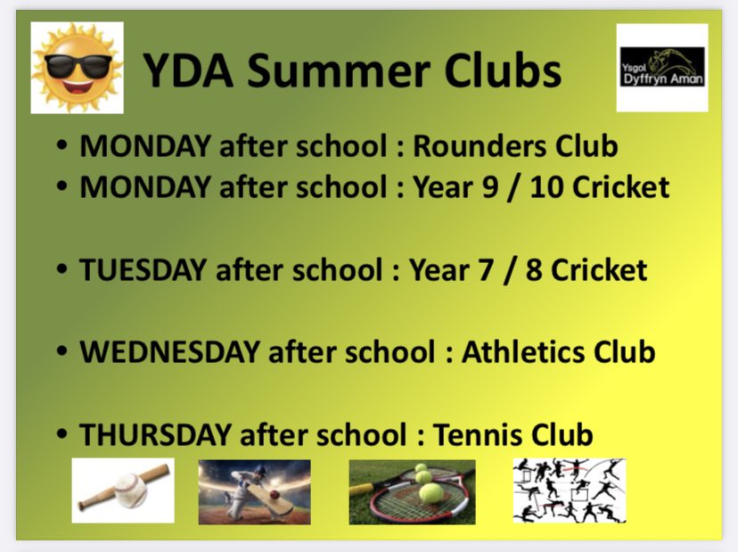 YDA athletics club will take place lunchtime & after school tomorrow (Wednesday) as well as Thursday & Friday lunchtime👌 Croeso mawr i bawb 👍☀️🏃‍♂️‍➡️🏃‍♀️‍➡️ @dyffrynaman