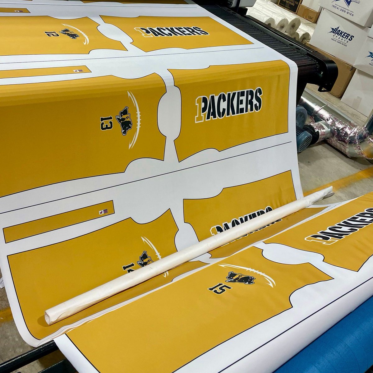 Lots of Colquitt County gear on the #BakersMade #ProductionLine lately!🐗⭐🏈 Shane Matthews (@SMniner) always makes it happen for these guys! @CCPackersFball #MadeInTheUSA #Embroidery #Sublimation #Screenprint #HeatPress #TeamSports #SportsApparel #Football #SouthGA #GOPACK