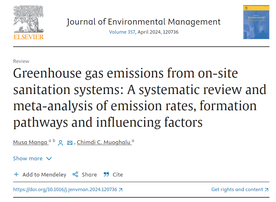 Dr. @manga_musa & Chimdi Muoghalu review the literature on greenhouse gas emissions from onsite sanitation systems and find CH4 emissions are 7 times lower than field-measured values. This shows the need to consider local context and environment  tinyurl.com/ghg-oss