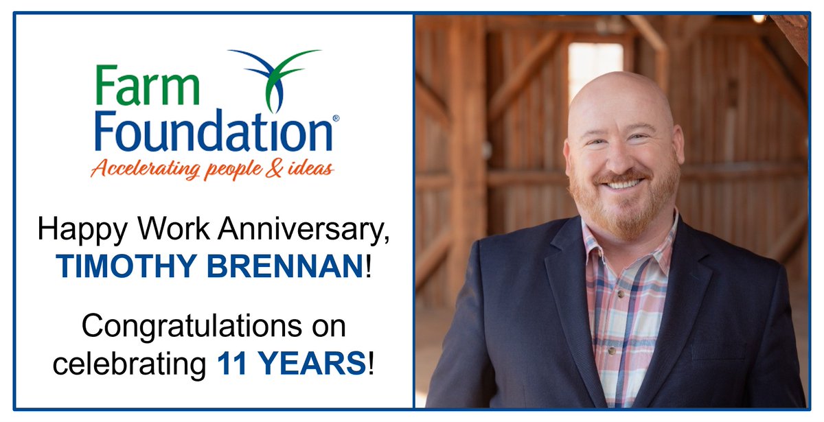 11 years ~ WOW! Congratulations to candidate placement Timothy Brennan on his recent work anniversary with the @FarmFoundation! We wish you another successful year as Vice President of External Relations! #Candidateplacements #Executivesearch #VicePresident #KEESproud