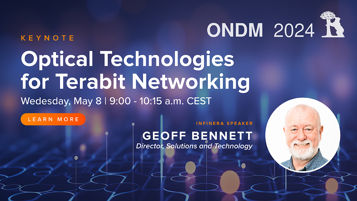 Tomorrow at @ONDM2024, Infinera’s Geoff Bennett will give a keynote on capacity evolution in terrestrial and submarine networks and what optical technologies we will turn to next as the Shannon limit obliges us to reimagine capacity expansion. Learn more: bit.ly/3wg38RJ