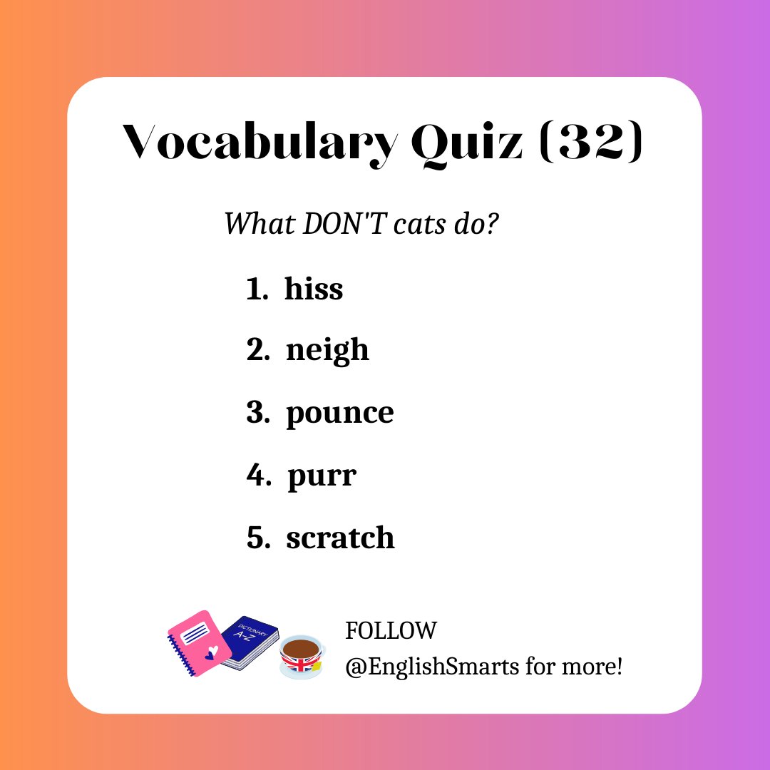 🐱 Quick Vocab Quiz! 

#LearnEnglish