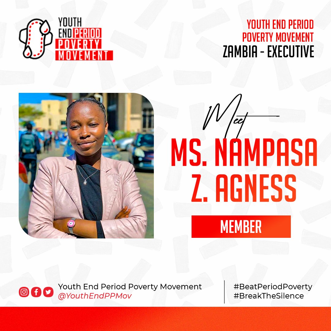 📢📢Meet our Youth End Period Poverty Movement🇿🇲 Leadership 

Ms. Nampasa Z. Agness🤝

Committee Member

#breakthesilence #beatperiodpoverty
