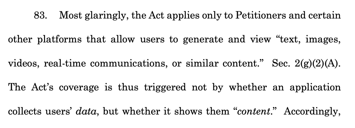 This is a very clever point--one I haven't seen elsewhere: The act only targets companies that allow users to post information--not on companies engaged in data surveillance activities more generally. 23/