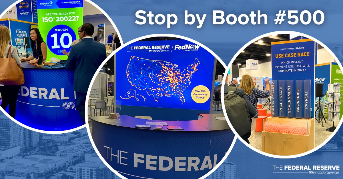 We’re excited to be at @NachaOnline Smarter Faster Payments 2024! Stop by our booth (500) to connect and mark your calendar for #Fed speaking sessions throughout the conference: fedlink.org/yP0c50RyIvk #Payments2024 #banking #paymentsindustry #financialservices
