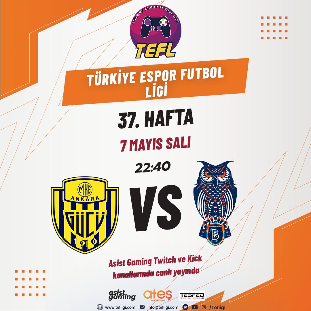 Türkiye Espor Futbol Ligi 37. Hafta karşılaşmasında evimizde İstanbul Başakşehir’i konuk ediyoruz. Saat 22:40’da başlayacak karşılaşmayı twitch.tv/asistgamingtv kanalından canlı olaral izleyebilirsiniz.