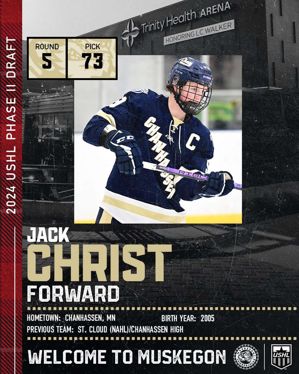 At #73 the Lumberjacks selected Jack Christ. With experience in the NAHL and Minnesota high school hockey last season Christ played well at both levels showing off his strong offensive abilities.

Welcome to Muskegon, Jack!