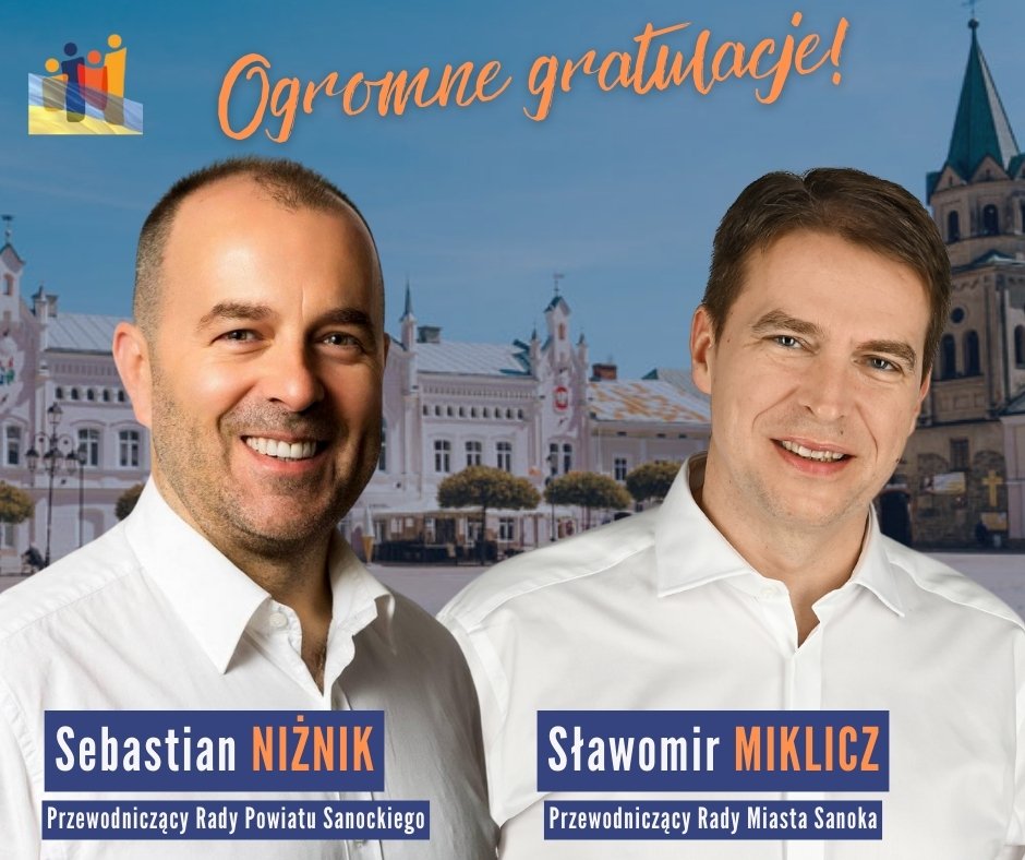 👏 Serdeczne gratulacje dla nowo wybranych Przewodniczących: #SebastianNiżnik - Przewodniczącego Rady Powiatu Sanockiego oraz @SMiklicz - Przewodniczącego Rady Miasta Sanoka. Cieszę się, że radni podejmując tak ważną decyzje, postawili na osoby, które samorządowcami są od lat.…