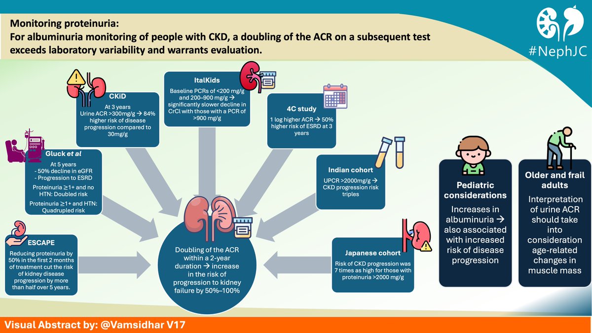 Nephrology Journal Club (@nephjc) on Twitter photo In the peds 👧🧒 population:
⬆️ albuminuria/proteinuria🟰 ⬆️ disease progression
See this summary of studies that highlight the value of measuring albuminuria in this population
🖼️ by <a href="/VamsidharV17/">Vamsidhar Veeranki</a>
#NephJC In the peds 👧🧒 population:
⬆️ albuminuria/proteinuria🟰 ⬆️ disease progression
See this summary of studies that highlight the value of measuring albuminuria in this population
🖼️ by <a href="/VamsidharV17/">Vamsidhar Veeranki</a>
#NephJC