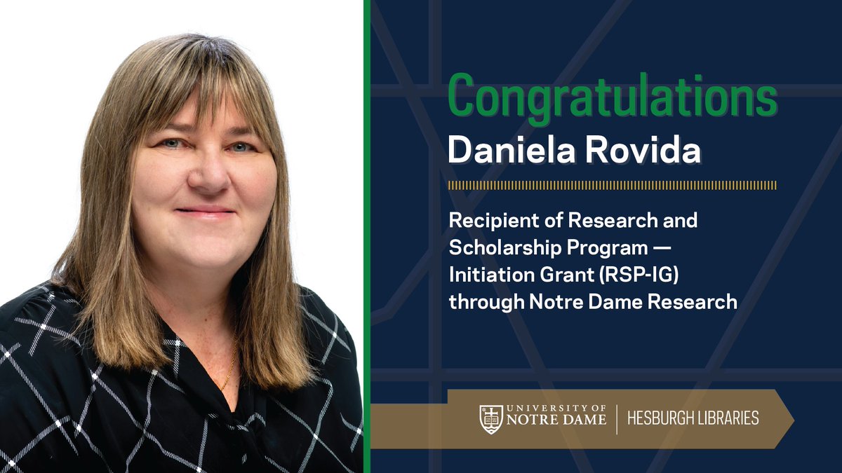 Congratulations to Daniela Rovida for being awarded a Research and Scholarship Program—Initiation Grant through @UNDResearch to travel to Venice to further her work uncovering the stories of women who worked as printers during the 16th century. Read more: library.nd.edu/news/daniela-r…