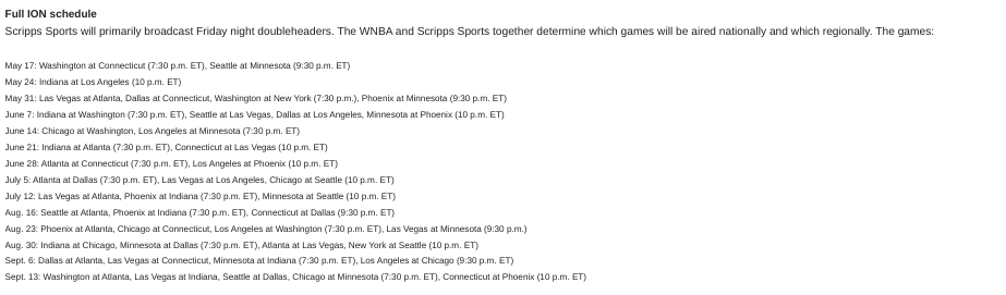 This season's ION schedule. Libs will appear twice.
#WNBA #LightItUpNYL