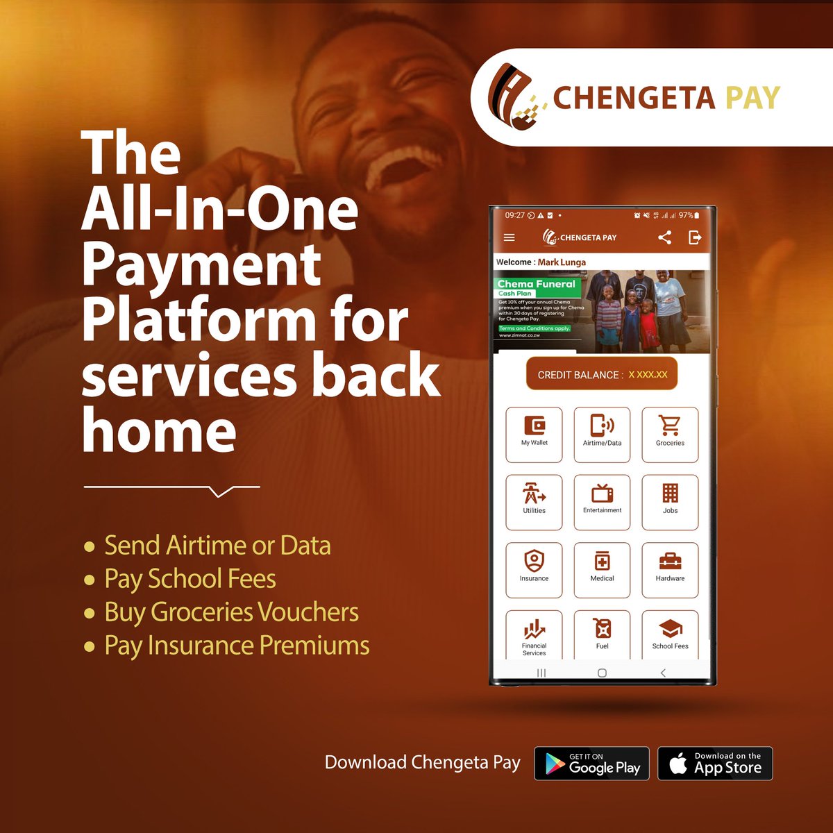 Sign-up on the all-in-one payment platform. Get to pay all #Kumusha bills from the #Diaspora. Pay for Airtime, School Fees, Grocery Vouchers, Electricity & Water, Insurance & more on Chengeta Pay!
#ChengetaPay #InternationalPayments