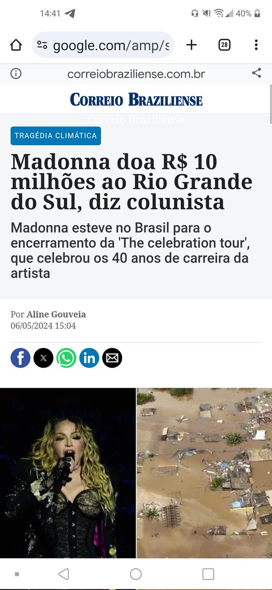 Governo do RS do Sul desmente que Madonna doou e afirma que a doação foi do Neymar. Por que jornalistas da grande imprensa propagam isso ? O governo do Rio Grande do Sul não confirmou a doação quando procurado pela CNN Brasil, e não houve comprovação oficial de que a quantia