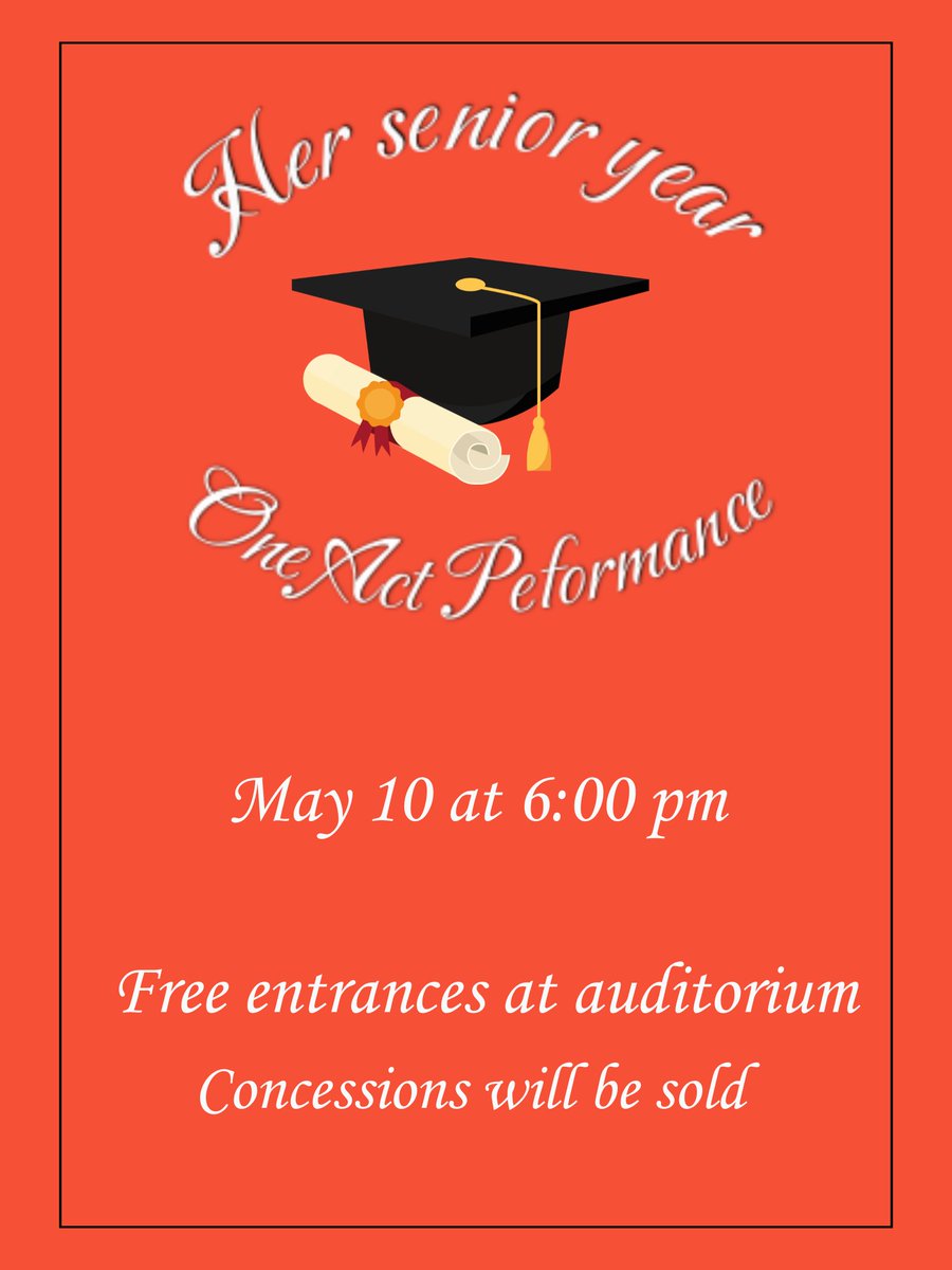 Join Anthony High School's One Act Play for their latest performance!🎭 Students will perform 'Her Senior Year', a play about students who face new, memorable experiences in their teenage years. Come immerse yourself in this theatrical performance! 🎭