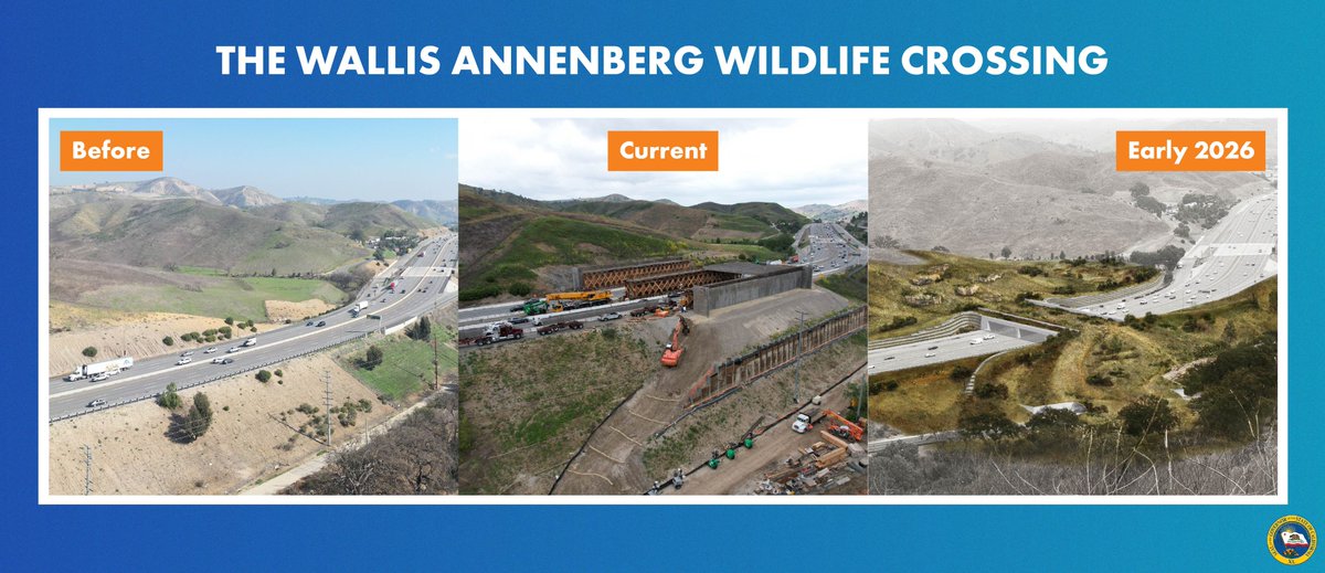 The world’s largest wildlife crossing is getting closer to opening! 🐾 Leveraging private funds, the Wallis Annenberg Wildlife Crossing outside Los Angeles is on track to open by early 2026 – reconnecting and restoring habitat for mountain lions and other wildlife.