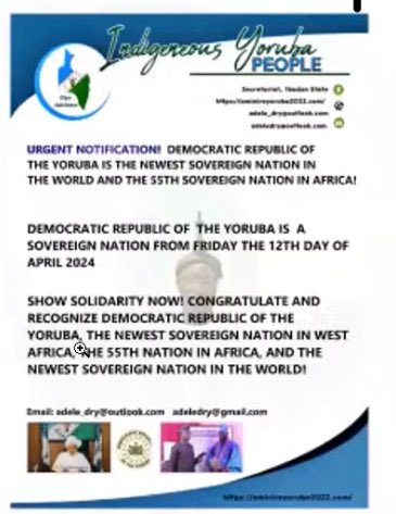 Great news for the people of the Democratic Republic of the Yoruba. #selfdetermination