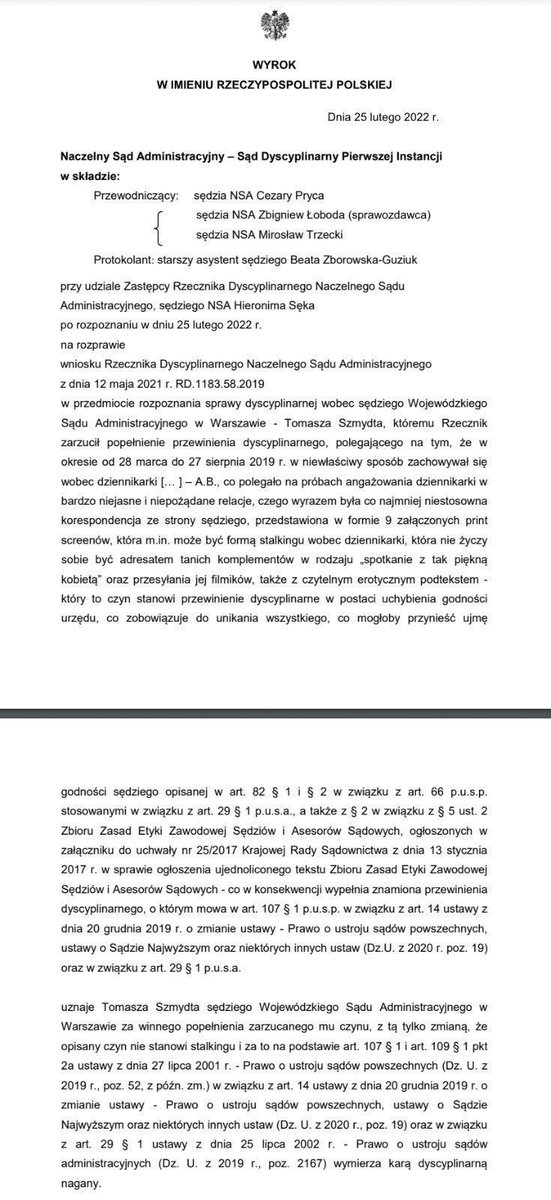 W zwykłej firmie jak złapią człowieka na stalkingu z podtekstem to jego kariera się kończy. W polskich sądach - nagana i oblech wraca do orzekania we wrażliwych sprawach. Wiele lekcji na przyszłość ze sprawy pana Szmydta...