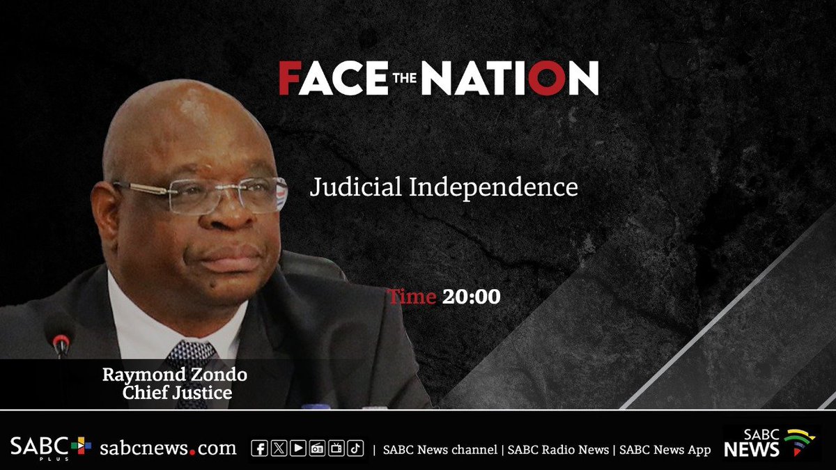 [LATER ON] On @Face_theNation, Chief Justice Raymond Zondo will face the nation in a crucial conversation about the significance of Judicial Independence. With @TheRealClementM, Comment here on X or send us your 30-seconds v/n now on 078 459-1897. #SABCNews