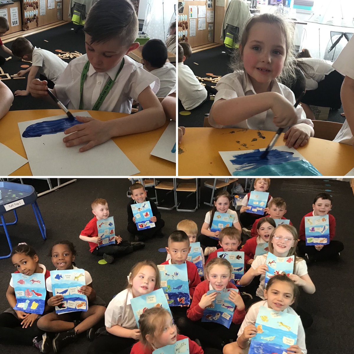 P2a have created the layers of the ocean as part of their ‘Under the Sea’ topic! They have learned about the sunlight, twilight and midnight zones and the sea creatures that live in each layer. 🌊